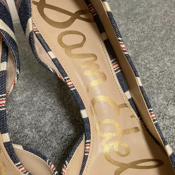 Sam Edelman Teresa Blue Striped Canvas Heels Pumps - Picture 4 of 8